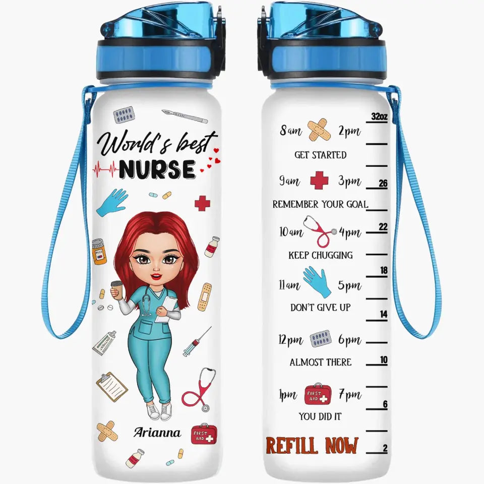 Personalized Water Tracker Bottle - Birthday, Nurse's Day Gift For Nurse - World's Best Nurse ARND005