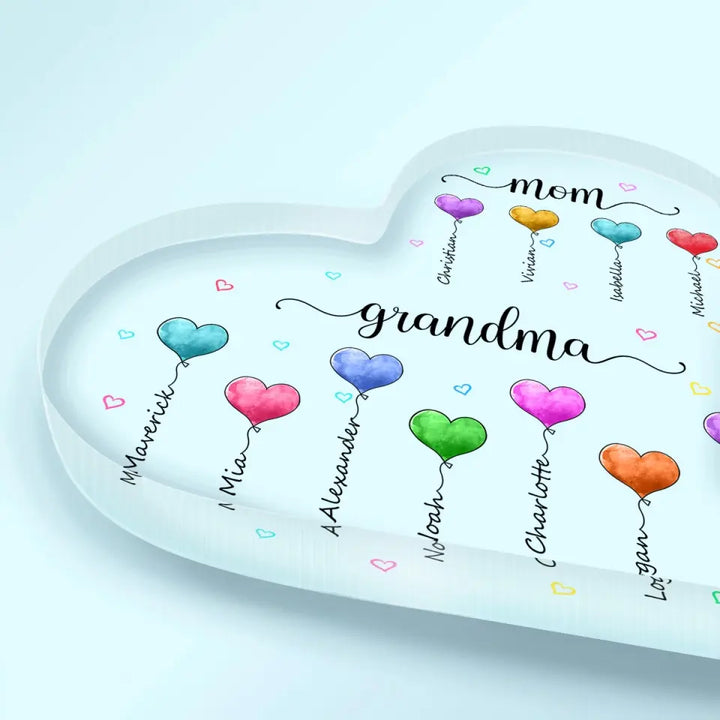 Personalized Heart-shaped Acrylic Plaque - Mother's Day, Birthday Gift For Mom, Grandma - Mom Grandma Heart Balloons ARND0018