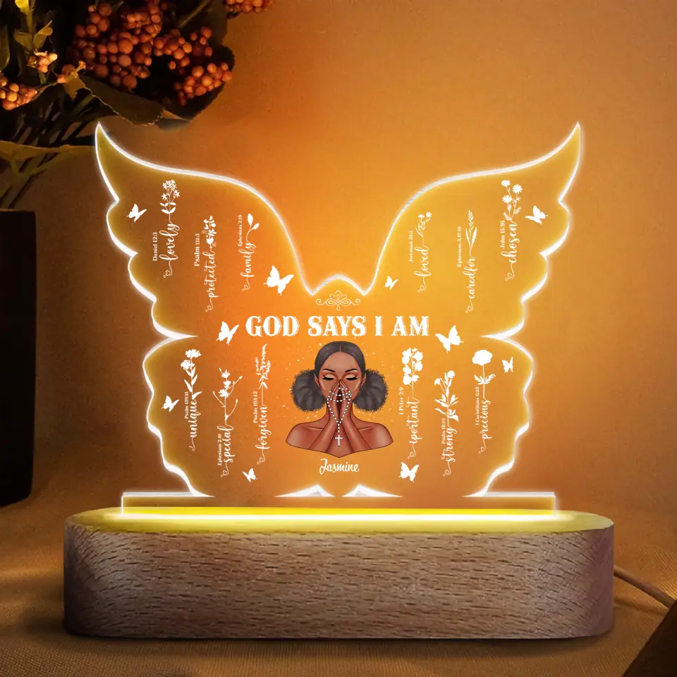 Personalized Acrylic LED Night Light - Birthday Gift For Black Woman - God Say I Am Unique Special Jesus Bible ARND0014