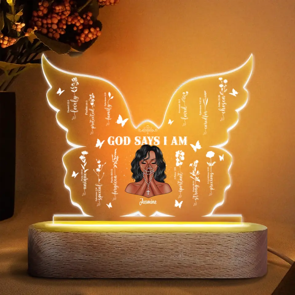 Personalized Acrylic LED Night Light - Birthday Gift For Black Woman - God Say I Am Unique Special Jesus Bible ARND0014