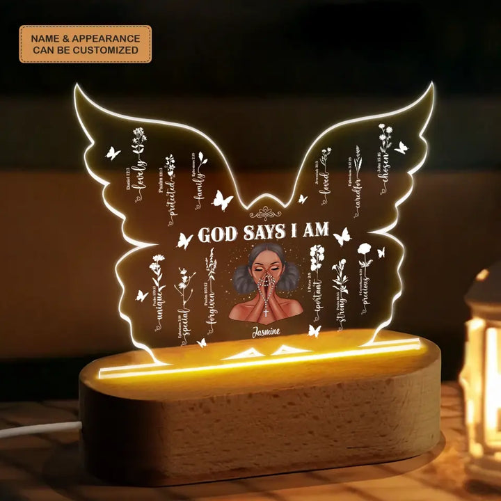 Personalized Acrylic LED Night Light - Birthday Gift For Black Woman - God Say I Am Unique Special Jesus Bible ARND0014