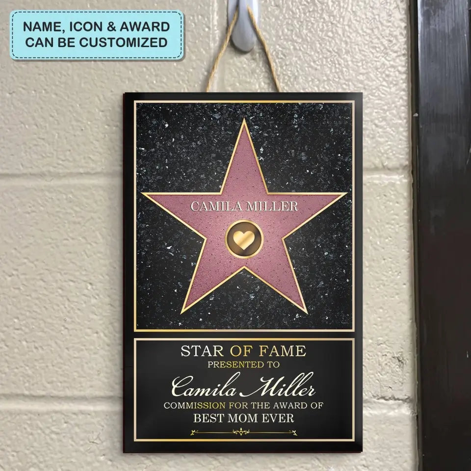 Personalized Door Sign - Mother's Day, Father's Day Gift, Birthday Gift For Mom, Grandma, Dad, Grandpa - Star Of Fame ARND0014
