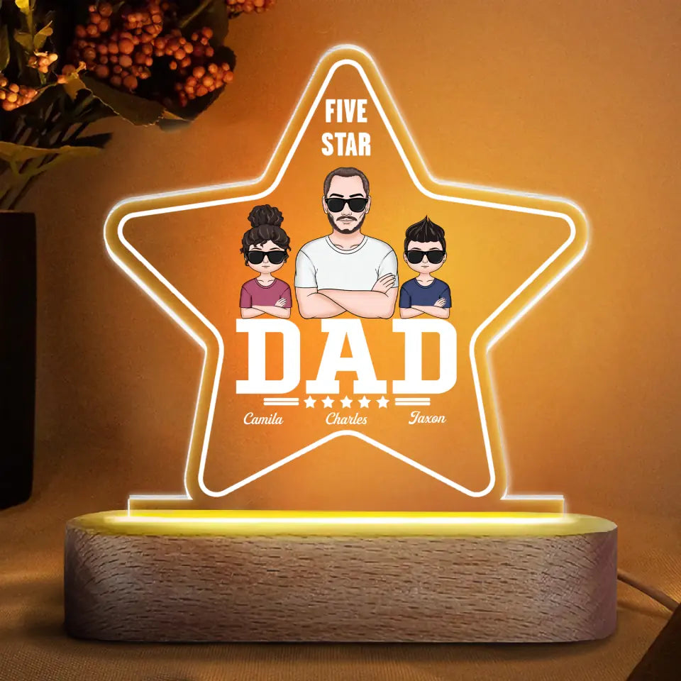 Personalized Acrylic LED Night Light - Father's Day, Birthday Gift For Dad, Grandpa - Five Star Dad ARND018