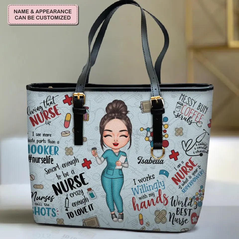 Personalized Leather Bucket Bag - Nurse's Day, Birthday Gift For Nurse - I Work Willingly With My Hands ARND018