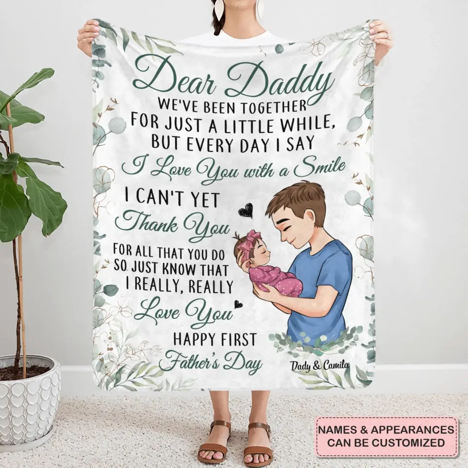 Personalized Blanket - Birthday, Father's Day Gift For Dad - I Love You With A Smile First Fathers Day ARND0014
