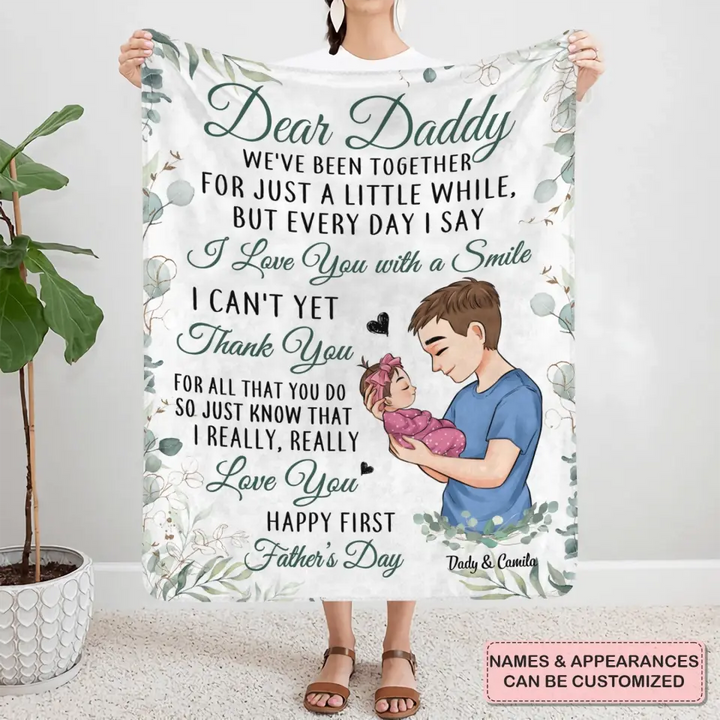 Personalized Blanket - Birthday, Father's Day Gift For Dad - I Love You With A Smile First Fathers Day ARND0014