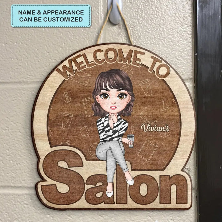 Personalized Door Sign - Birthday Gift For Beauty Specialist, Hairstylist - Welcome To My Salon ARND018