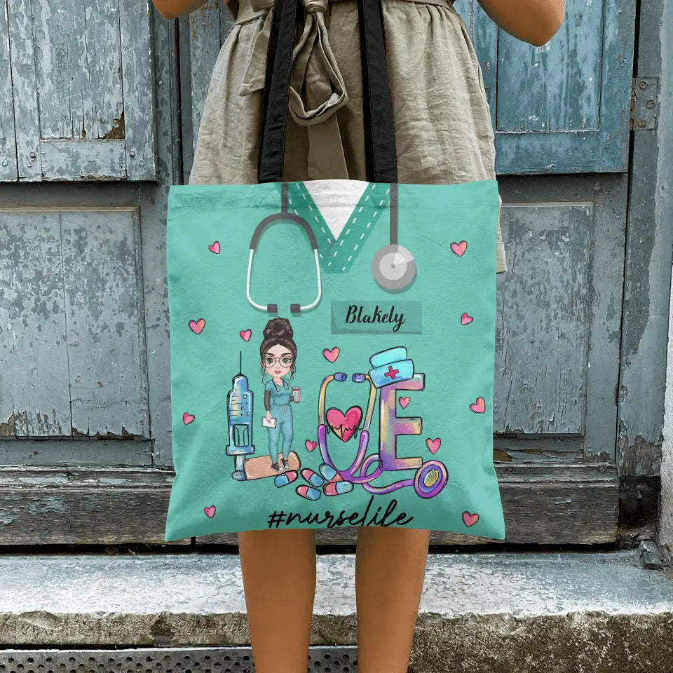 Personalized Tote Bag - Nurse's Day, Birthday Gift For Nurse - Love Nurse Life ARND005