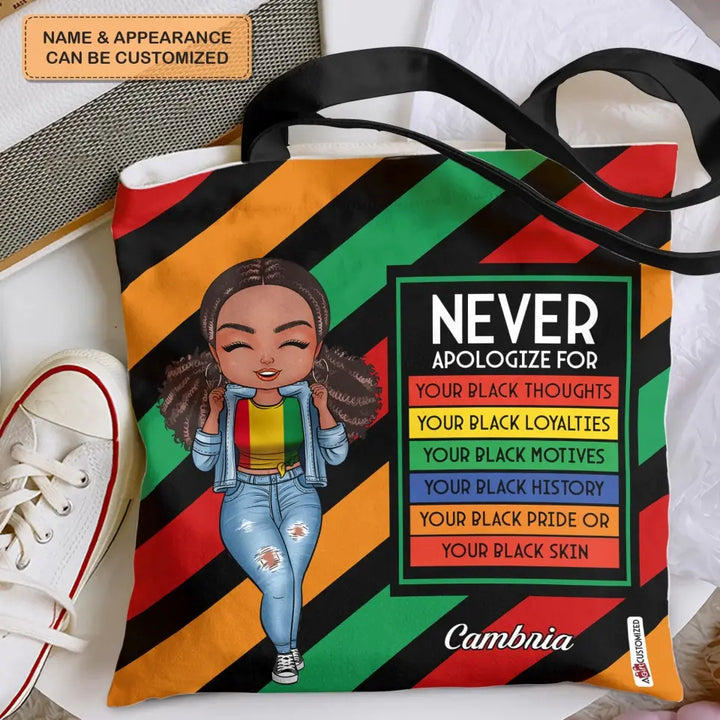 Personalized Tote Bag - Juneteenth, Birthday Gift For Black Woman - Juneteenth Never Apologize ARND005