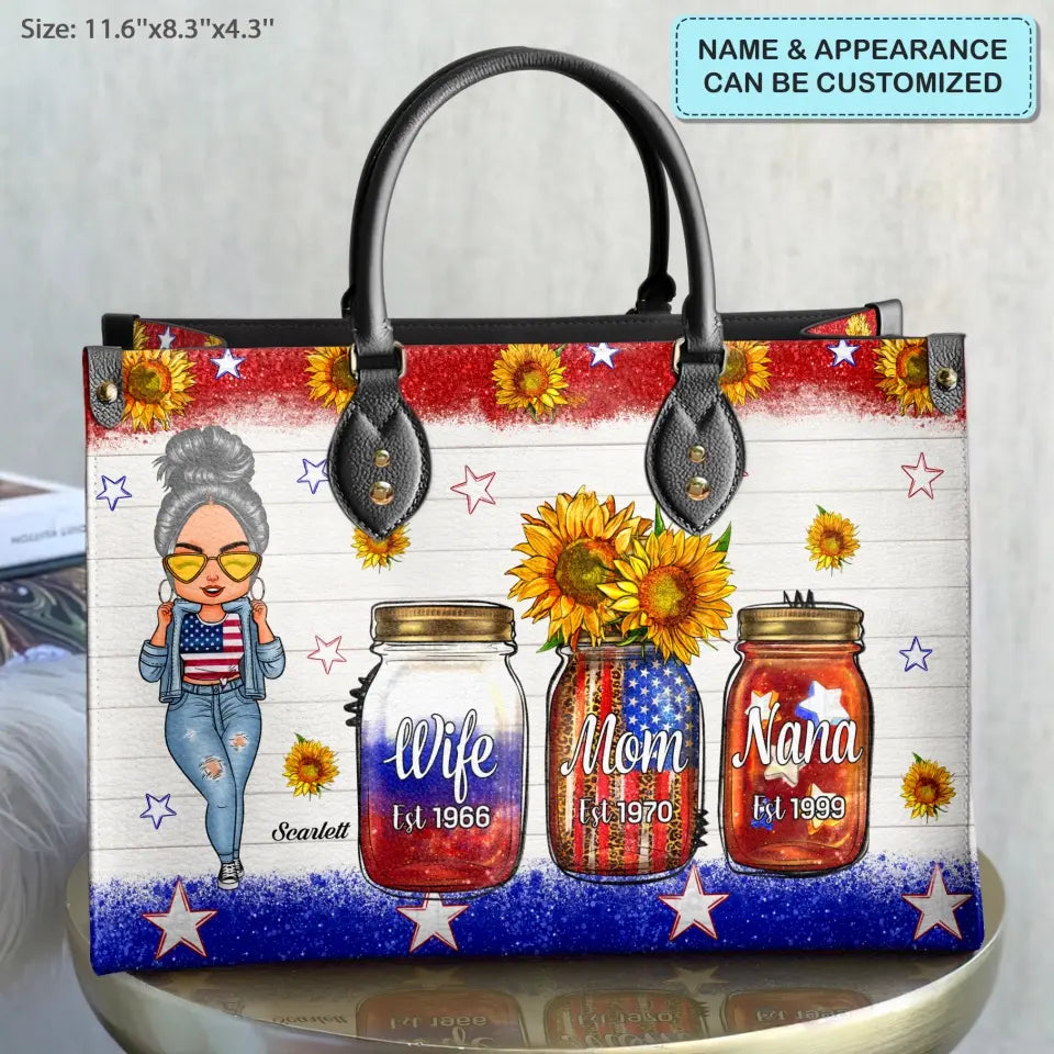 Personalized Leather Bag - Independence Day, Mother's Day, Birthday Gift For Mom, Grandma - Wife Mom Nana Independence Day ARND005
