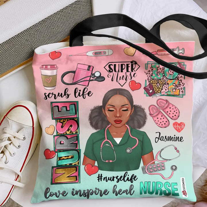 Personalized Tote Bag - Birthday, Nurse's Day Gift For Nurse - Love Inspire Heal ARND0014
