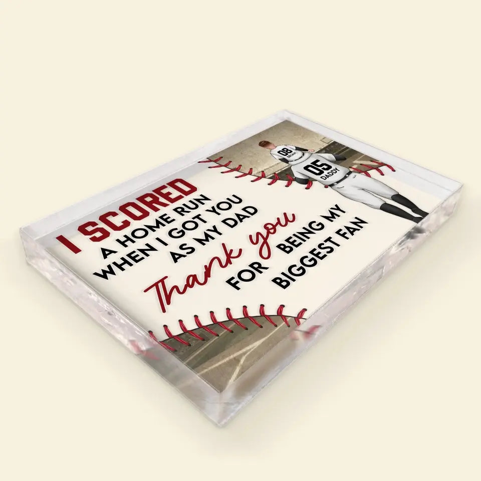 Personalized Rectangle Acrylic Plaque - Father's Day, Birthday Gift For Dad, Grandpa - I Scored A Home Run ARND018