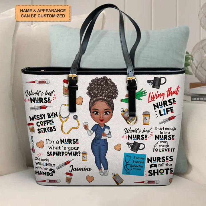 World's Best Nurse New Ver - Personalized Custom Leather Bucket Bag - Juneteenth, Nurse's Day Gift For Nurse