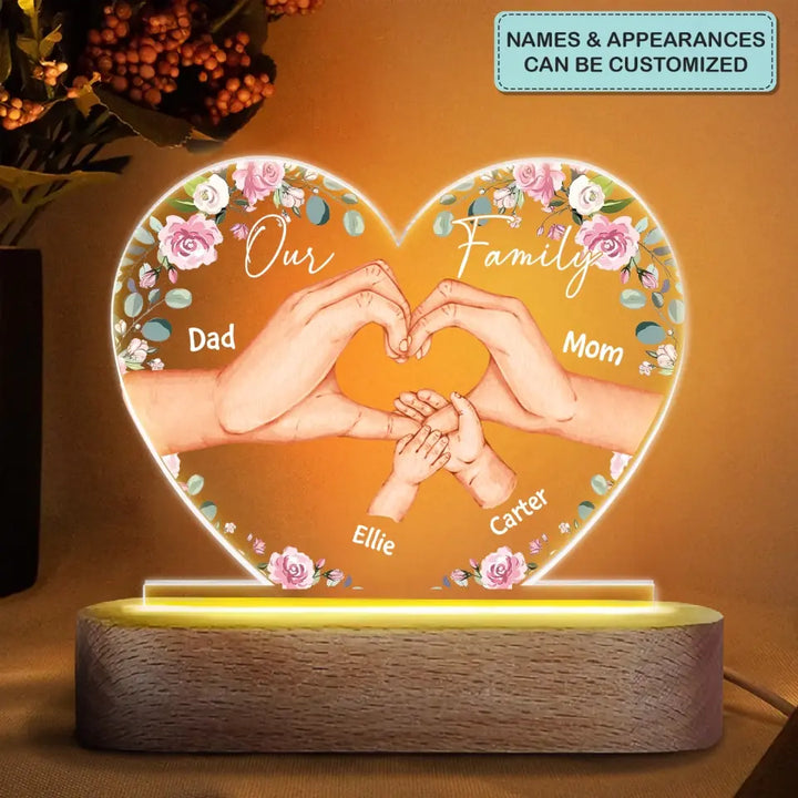 Personalized Acrylic LED Night Light - Father's Day, Birthday Gift For Dad, Grandpa, Mother's Day Gift For Grandma, Mom - Our Family Hands In Hands ARND0014