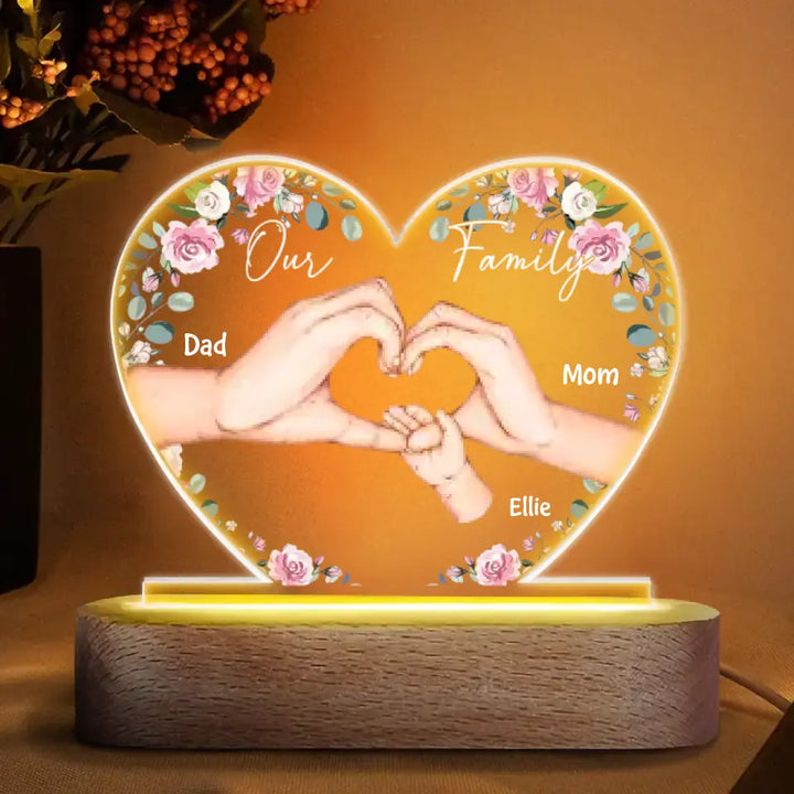Personalized Acrylic LED Night Light - Father's Day, Birthday Gift For Dad, Grandpa, Mother's Day Gift For Grandma, Mom - Our Family Hands In Hands ARND0014