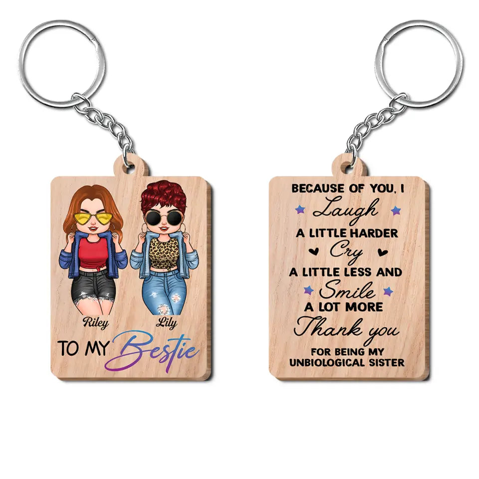 Personalized Wooden Keychain - Birthday Gift For Besties - To My Bestie Not Sisters By Blood But Sisters By Heart ARND0014