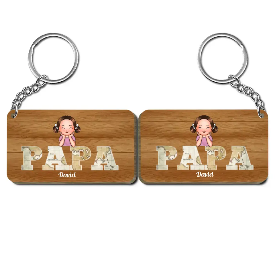 Personalized Wooden Keychain - Father's Day, Birthday Gift For Dad, Grandpa - Vintage Map Papa ARND018