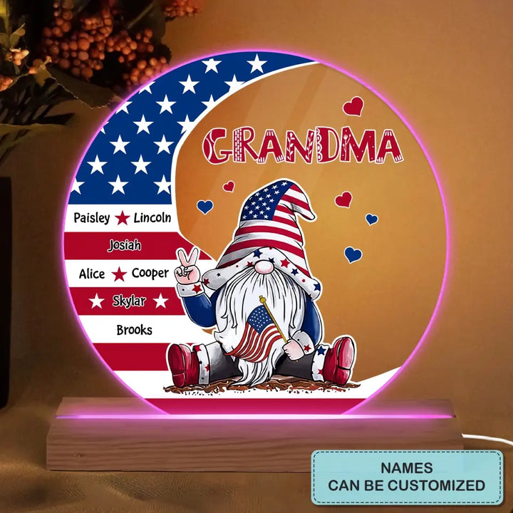 Personalized 3D LED Light Wooden Base - Gift For Grandma - 4th Of July Grandma's Sweetheart ARND005