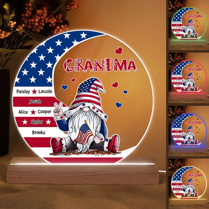 Personalized 3D LED Light Wooden Base - Gift For Grandma - 4th Of July Grandma's Sweetheart ARND005