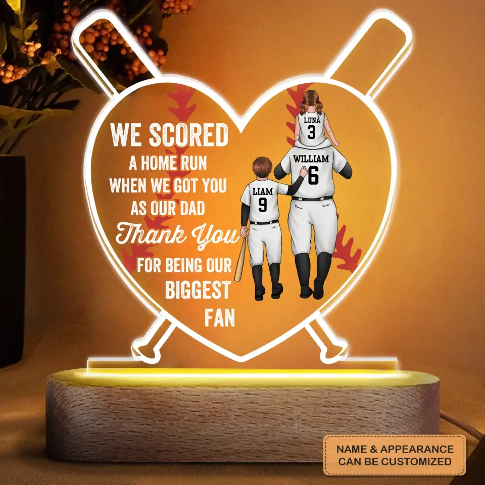 Personalized Acrylic LED Night Light - Father's Day, Birthday Gift For Grandpa, Dad, Baseball Lover - God Hit A Home Run ARND0014