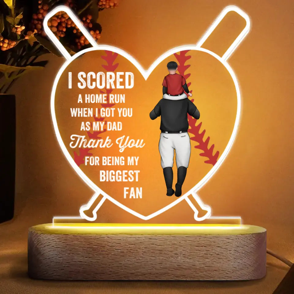 Personalized Acrylic LED Night Light - Father's Day, Birthday Gift For Grandpa, Dad, Baseball Lover - God Hit A Home Run ARND0014