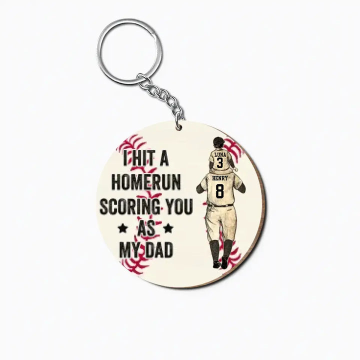 Personalized Wooden Keychain - Father's Day, Birthday Gift For Dad, Grandpa - I Hit A Homerun Scoring You ARND0014