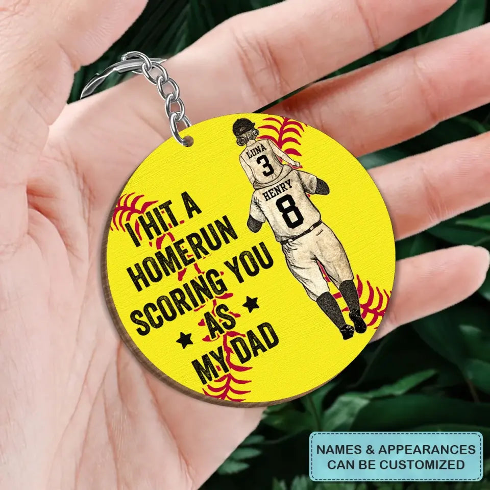 Personalized Wooden Keychain - Father's Day, Birthday Gift For Dad, Grandpa - I Hit A Homerun Scoring You ARND0014