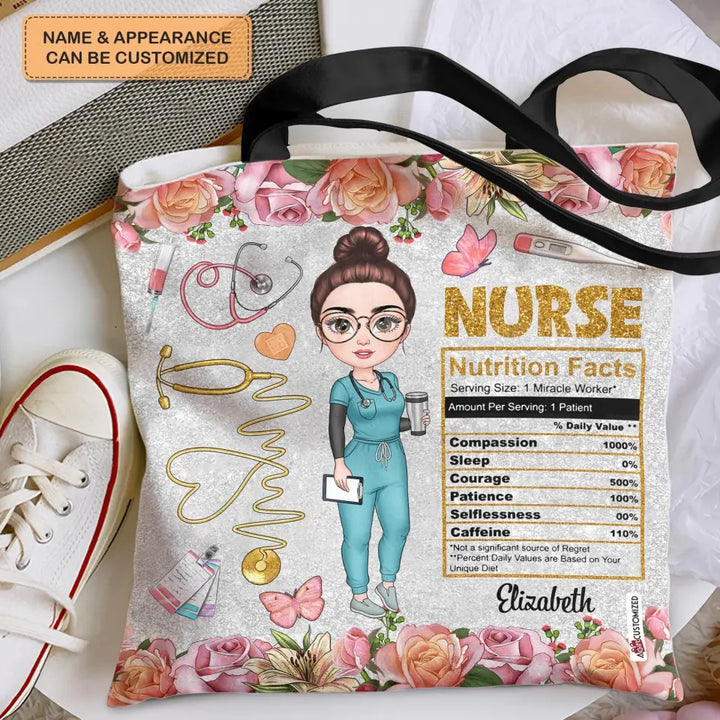 Personalized Tote Bag - Birthday, Nurse's Day Gift For Nurse - Nurse Nutrition Facts Floral