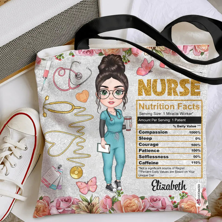 Personalized Tote Bag - Birthday, Nurse's Day Gift For Nurse - Nurse Nutrition Facts Floral