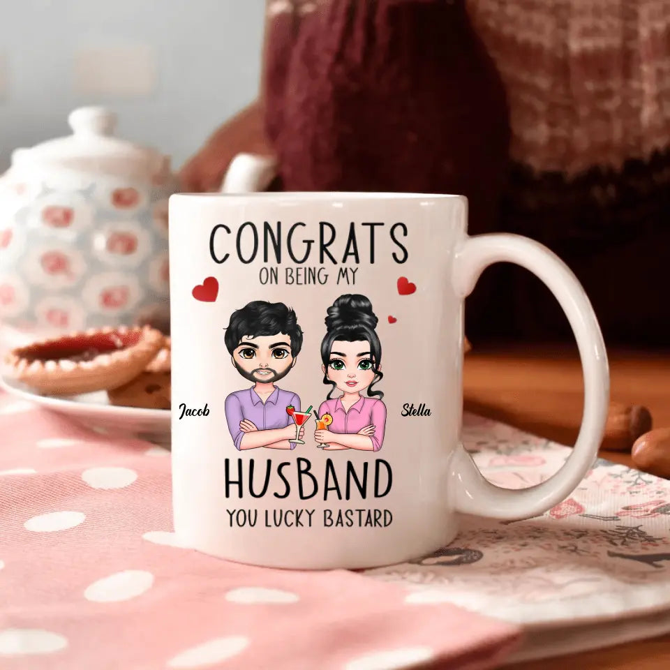 Personalized White Mug - Bithday Gift For Husband, Boyfriend, Couple - Congrats On Being My Husband ARND0014