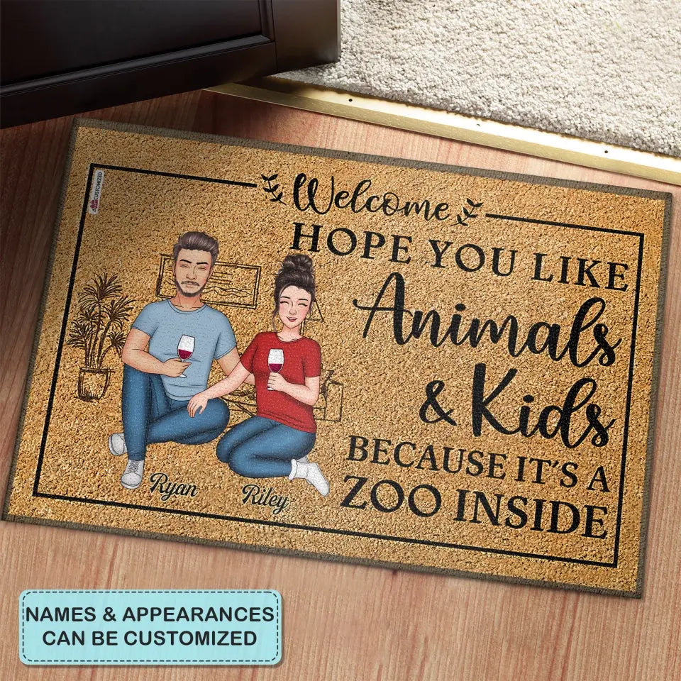 Personalized Doormat - Welcoming Gift For Family, Couple, Husband, Wife - Hope You Like Animals & Kids
