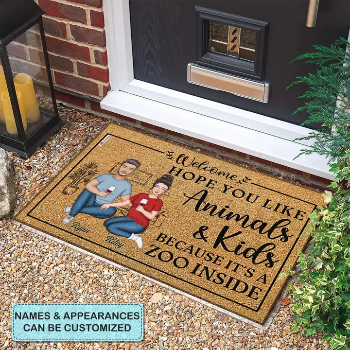 Personalized Doormat - Welcoming Gift For Family, Couple, Husband, Wife - Hope You Like Animals & Kids