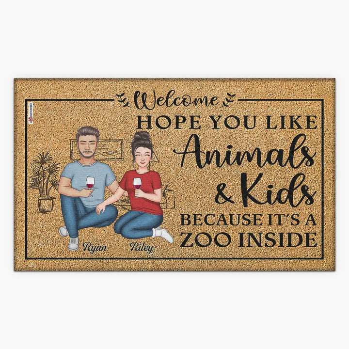 Personalized Doormat - Welcoming Gift For Family, Couple, Husband, Wife - Hope You Like Animals & Kids