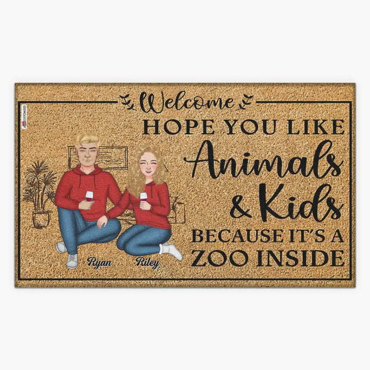 Personalized Doormat - Welcoming Gift For Family, Couple, Husband, Wife - Hope You Like Animals & Kids