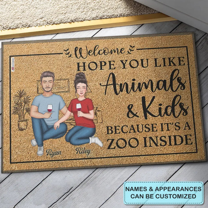 Personalized Doormat - Welcoming Gift For Family, Couple, Husband, Wife - Hope You Like Animals & Kids