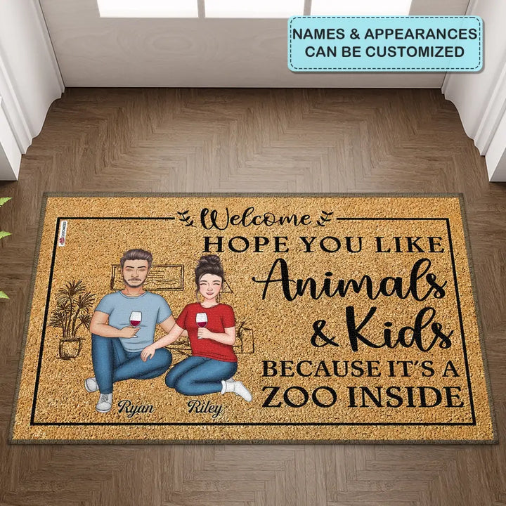 Personalized Doormat - Welcoming Gift For Family, Couple, Husband, Wife - Hope You Like Animals & Kids