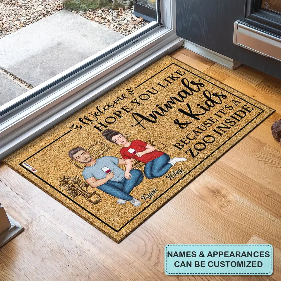 Personalized Doormat - Welcoming Gift For Family, Couple, Husband, Wife - Hope You Like Animals & Kids