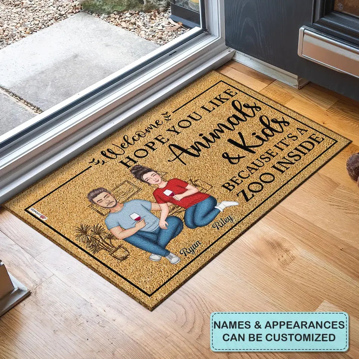 Personalized Doormat - Welcoming Gift For Family, Couple, Husband, Wife - Hope You Like Animals & Kids