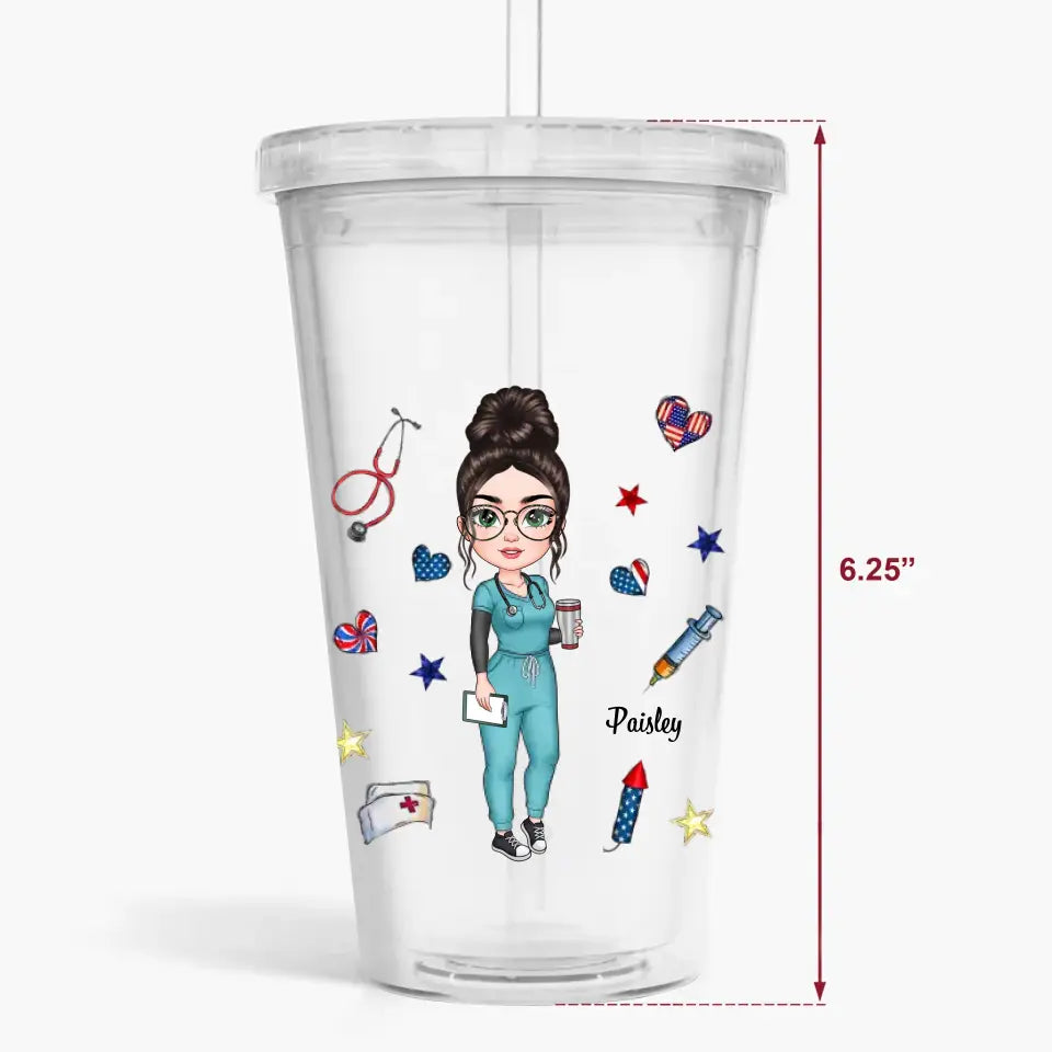 Personalized Acrylic Tumbler - 4th of July, Nurse's Day, Birthday Gift For Nurse - Nurse Life 4th Of July
