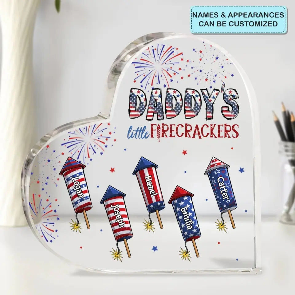 Personalized Heart-shaped Acrylic Plaque - Mother's Day, Birthday Gift For Mom & Grandma, Father's Day, Birthday Gift For Dad & Grandpa - Little Firecrackers 4th Of July ARND0014