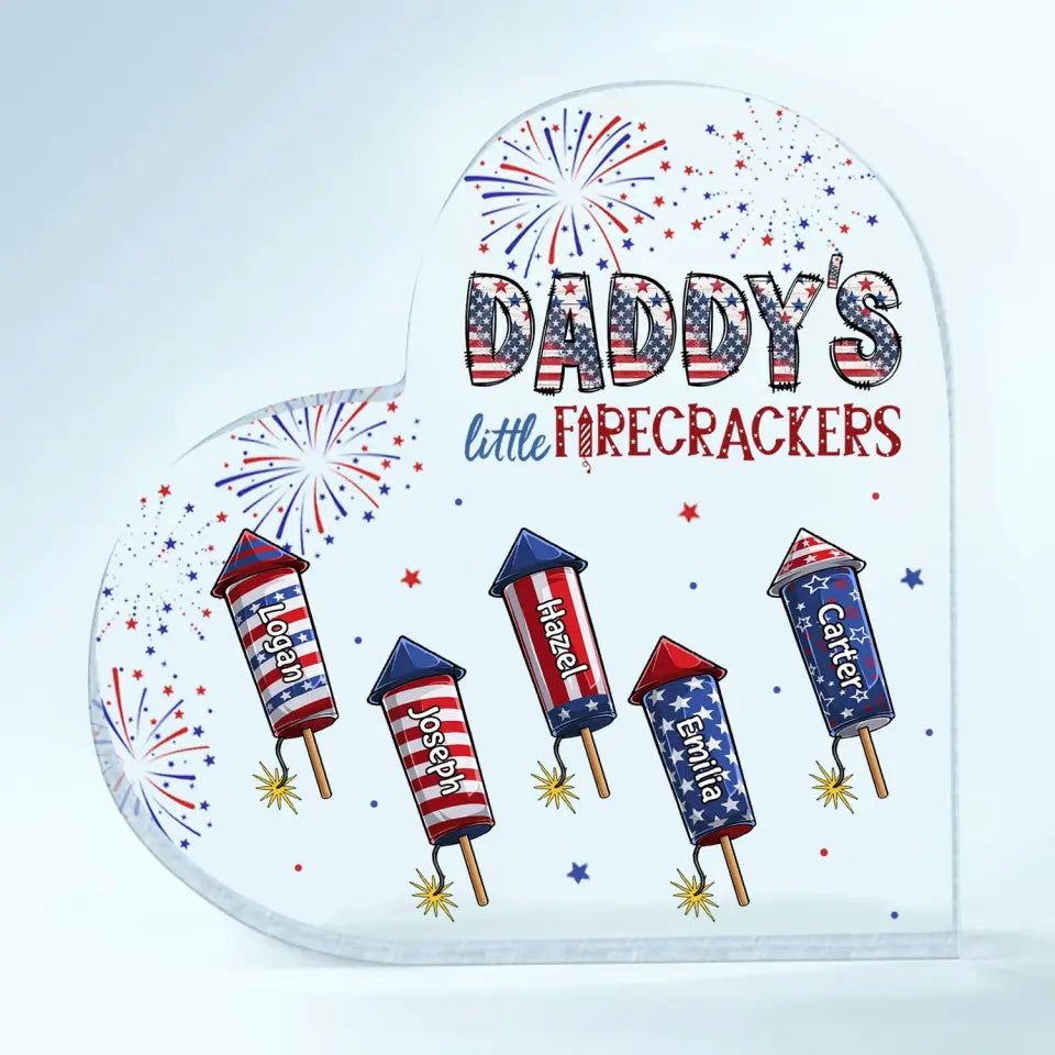 Personalized Heart-shaped Acrylic Plaque - Mother's Day, Birthday Gift For Mom & Grandma, Father's Day, Birthday Gift For Dad & Grandpa - Little Firecrackers 4th Of July ARND0014