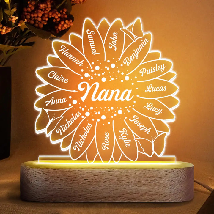 Personalized Acrylic LED Night Light - Mother's Day Gift For Grandma - Best Grandma Ever Sunflower
