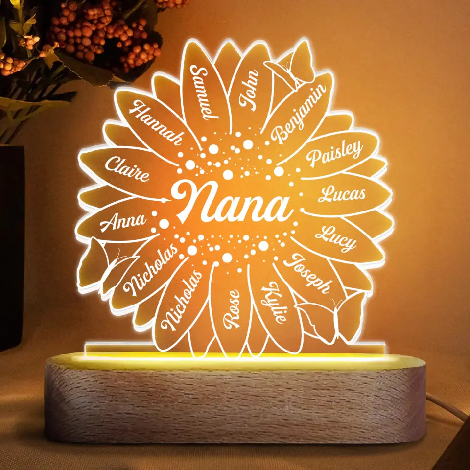 Personalized Acrylic LED Night Light - Mother's Day, Birthday Gift For Grandma, Mom - Best Grandma Ever Sunflower