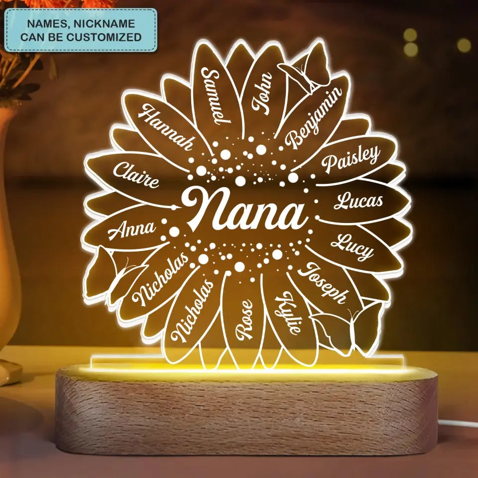 Personalized Acrylic LED Night Light - Mother's Day Gift For Grandma - Best Grandma Ever Sunflower