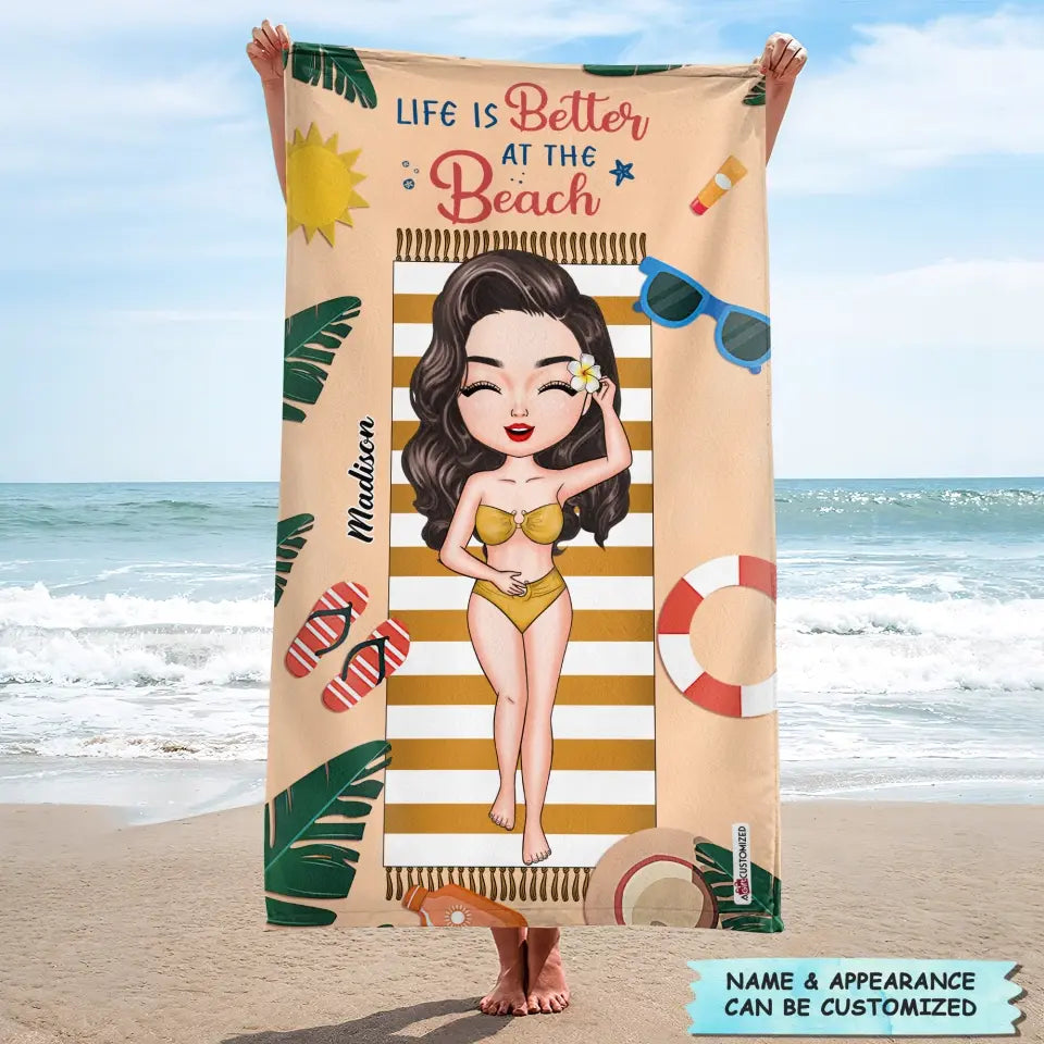 Personalized Beach Towel - Birthday, Vacation Gift, Summer Gift For Beach Lover, Beach Girl - Life Is Better At The Beach