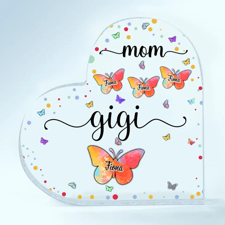 Personalized Heart-shaped Acrylic Plaque - Mother's Day, Birthday Gift For Mom, Grandma - Mom Grandma Butterfly