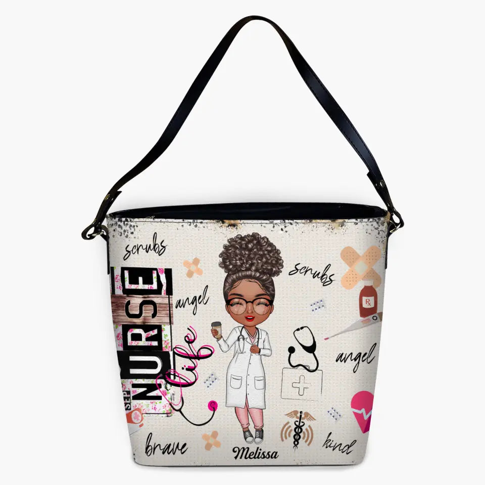 Personalized Leather Tote Bag - Nurse's Day Gift For Nurse, Doctor, CNA, CMA - Nurse Life Scrub