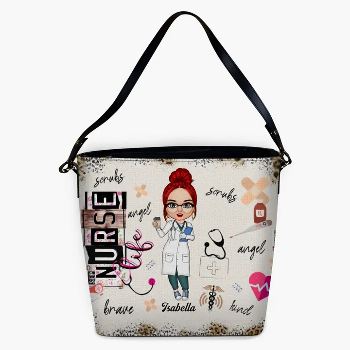 Personalized Leather Tote Bag - Nurse's Day Gift For Nurse, Doctor, CNA, CMA - Nurse Life Scrub