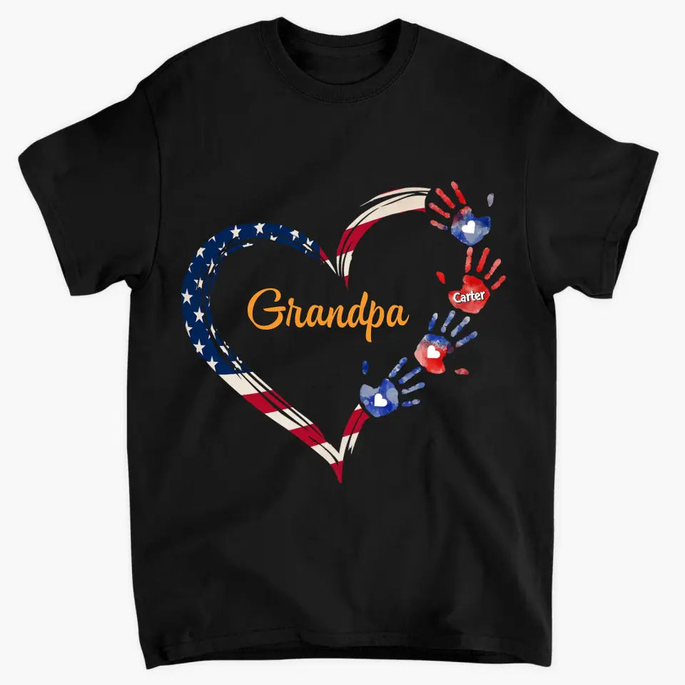 Personalized Custom T-shirt - 4th July, Father's Day, Birthday Gift For Dad, Grandpa - Grandpa Grandma Heart Kid Hands