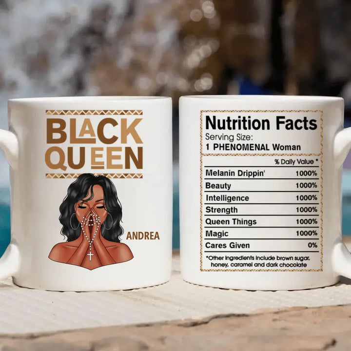 Personalized Custom White Mug -  Juneteenth, Birthday Gift For Black Woman - Black Queen Facts